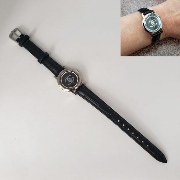 Rhinestone Crystal Embellished Dial Crocodile Leather Band Wrist Watch main image 9